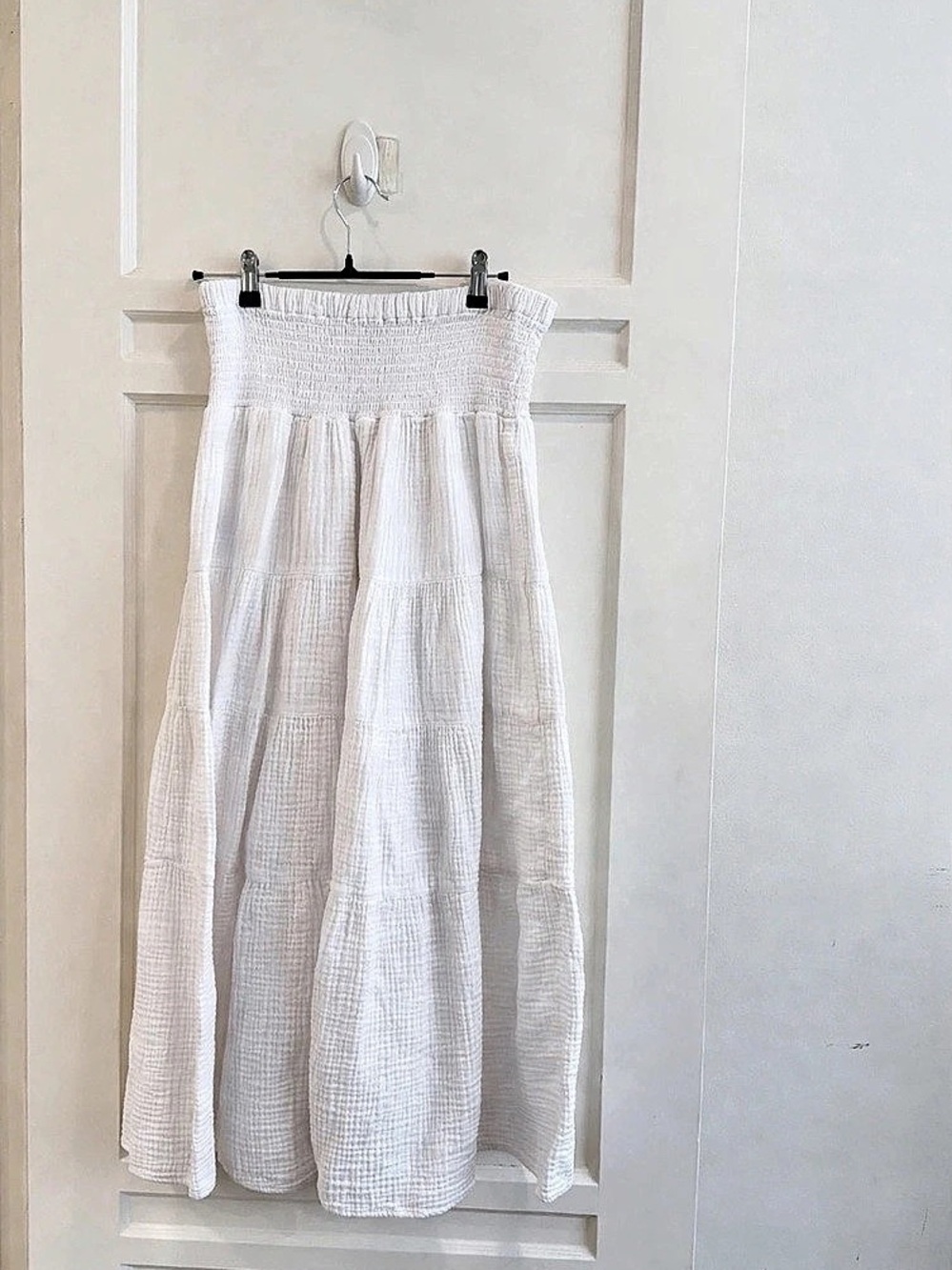 DKNY Organic Cotton Gauze Smocked Maxi Skirt White